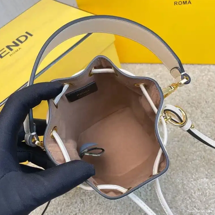 Cheap Mini Calf Bag Bucket Tresor Mon FF In Fendi White Leather Motif 0425